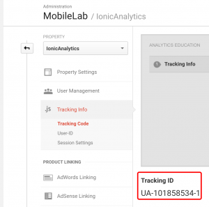 Ionic Google Analytics get tracking id