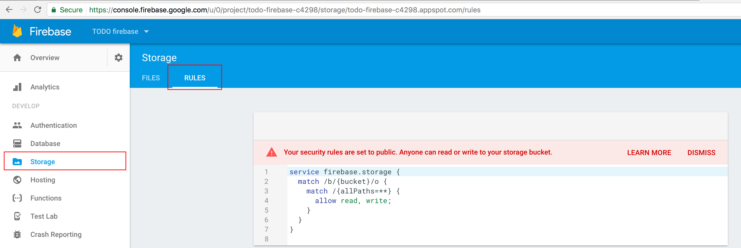 ionic firebase storage rules